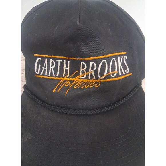Vtg 90s Garth Brooks No Fences Snapback Rope Hat Cap Adult Black Trucker Country - Picture 2 of 9